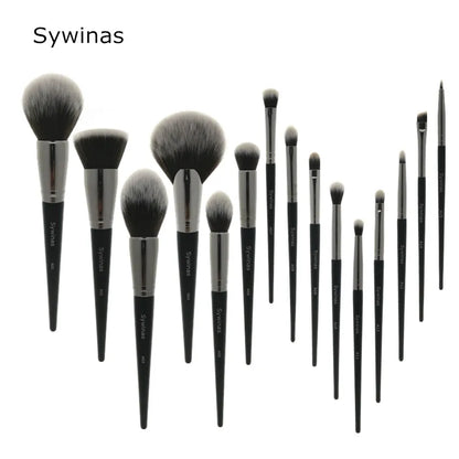 Sywinas Makeup Brush Set Kit 15pcs High Quality Black Natural Synthetic Hair Professional Makeup Brushes Tools