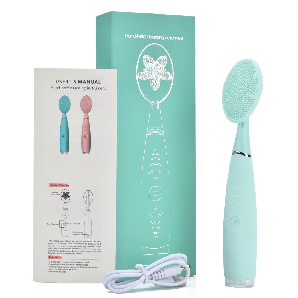 Portable Electric Facial Cleansing Brush Waterproof Silicone Cleansing Tool Handheld Facial Cleaning Brush Mini Pore Cleaner