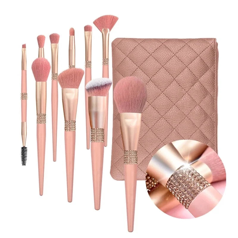 LOYBJ 10pcs Diamond Makeup Brushes Set Cosmetics Blending Tool Powder Foundation Blush Highlight Eyeshadow Eyebrow Eyelash Brush