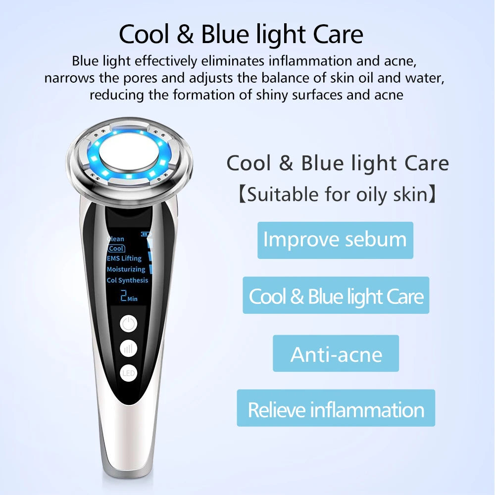 EMS Facial Massager Galvanic LED Photon Light Therapy Hot Cold Treatment Anti Aging Acne Reduce Face Lifting Beauty Face Cleaner