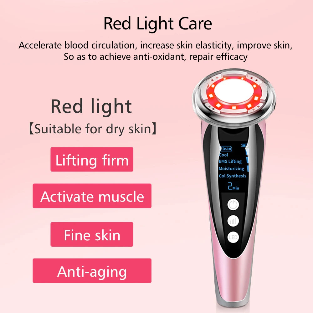 EMS Facial Massager Galvanic LED Photon Light Therapy Hot Cold Treatment Anti Aging Acne Reduce Face Lifting Beauty Face Cleaner