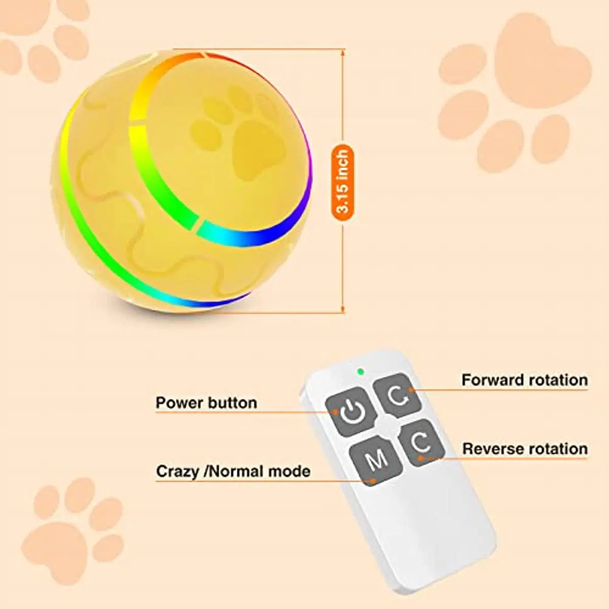 ATUBAN Remote Control Dog Balls,Peppy Pet Ball for Dogs, Aggressive Chewers Toy,Automatic Interactive Rolling&Shaking Pet Gifts