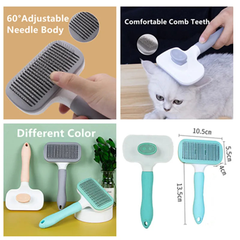 Cat Comb One-click Cat Brush Automatic Pet Hair Remover Pet Grooming Open Knot Comb for Cats Grooming Handle Brush Pet Supplies