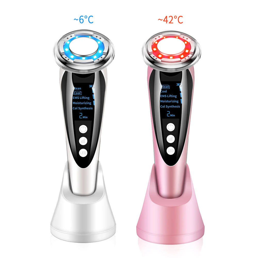 EMS Facial Massager Galvanic LED Photon Light Therapy Hot Cold Treatment Anti Aging Acne Reduce Face Lifting Beauty Face Cleaner