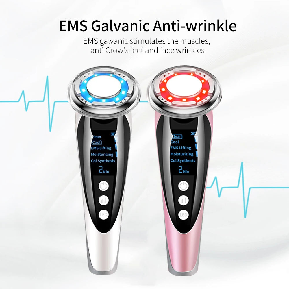 EMS Facial Massager Galvanic LED Photon Light Therapy Hot Cold Treatment Anti Aging Acne Reduce Face Lifting Beauty Face Cleaner