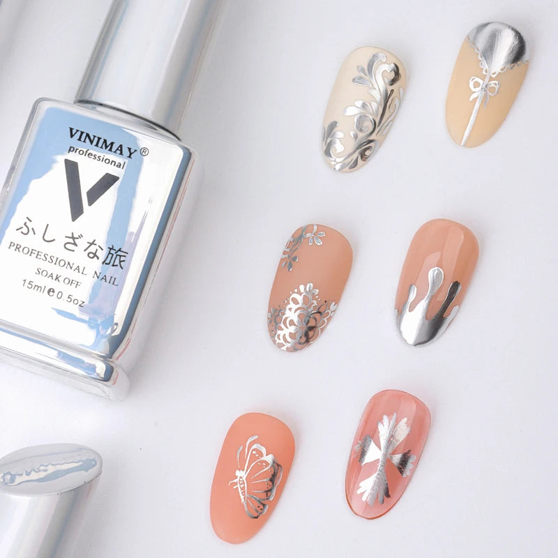 VINIMAY New 2023 Metallic Mirror Silver Nail Painting Gel Nail Polish Soak Off UV Gel Polish Nail Art Gel Varnish Lacque Prime