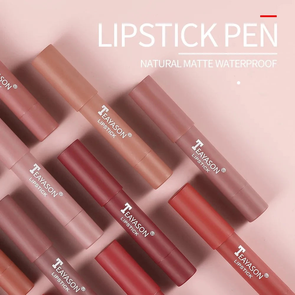 12 Color Matte Lipstick Pen Nude Pink Matte Solid Lip Gloss Waterproof Long Lasting Lipstick Pencil Lip Liner Pen Lip Makeup