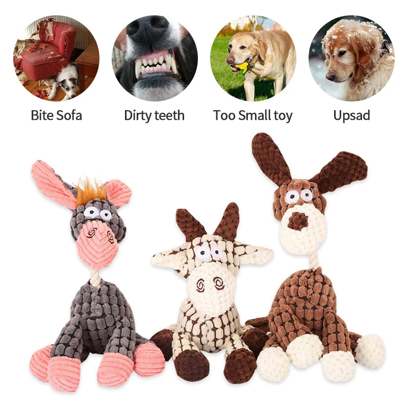 Dog Toys Donkey Shape Corduroy Chew Toy For Puppy Squeaker Squeaky Plush Bone Molar Pet Toys  Bite Resistant Teeth Cleaning Toy