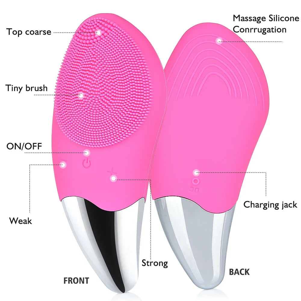 Electric Facial Cleansing Brush Massager Waterproof Silicone Sonic Face Massage Cleaner Deep Pore Face Cleansing Brush Device