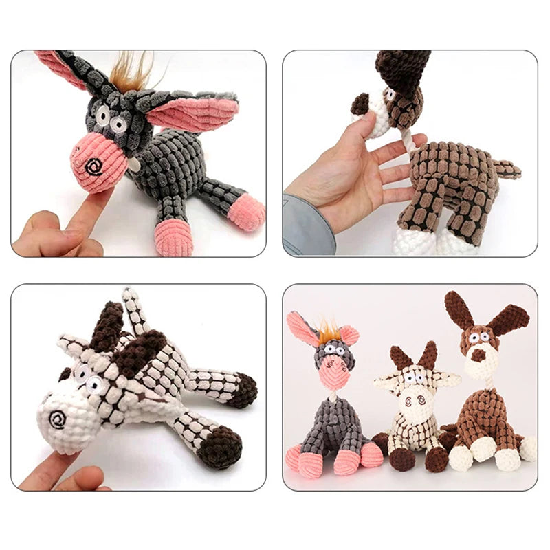 Dog Toys Donkey Shape Corduroy Chew Toy For Puppy Squeaker Squeaky Plush Bone Molar Pet Toys  Bite Resistant Teeth Cleaning Toy