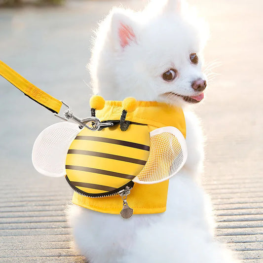 Bee Dog Harness and Leash Set Cute Kitten Vest with Snack Bag Soft Comfortable Puppy Clothes Waterproof Pomerian Dog Accessories