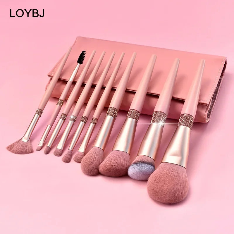 LOYBJ 10pcs Diamond Makeup Brushes Set Cosmetics Blending Tool Powder Foundation Blush Highlight Eyeshadow Eyebrow Eyelash Brush