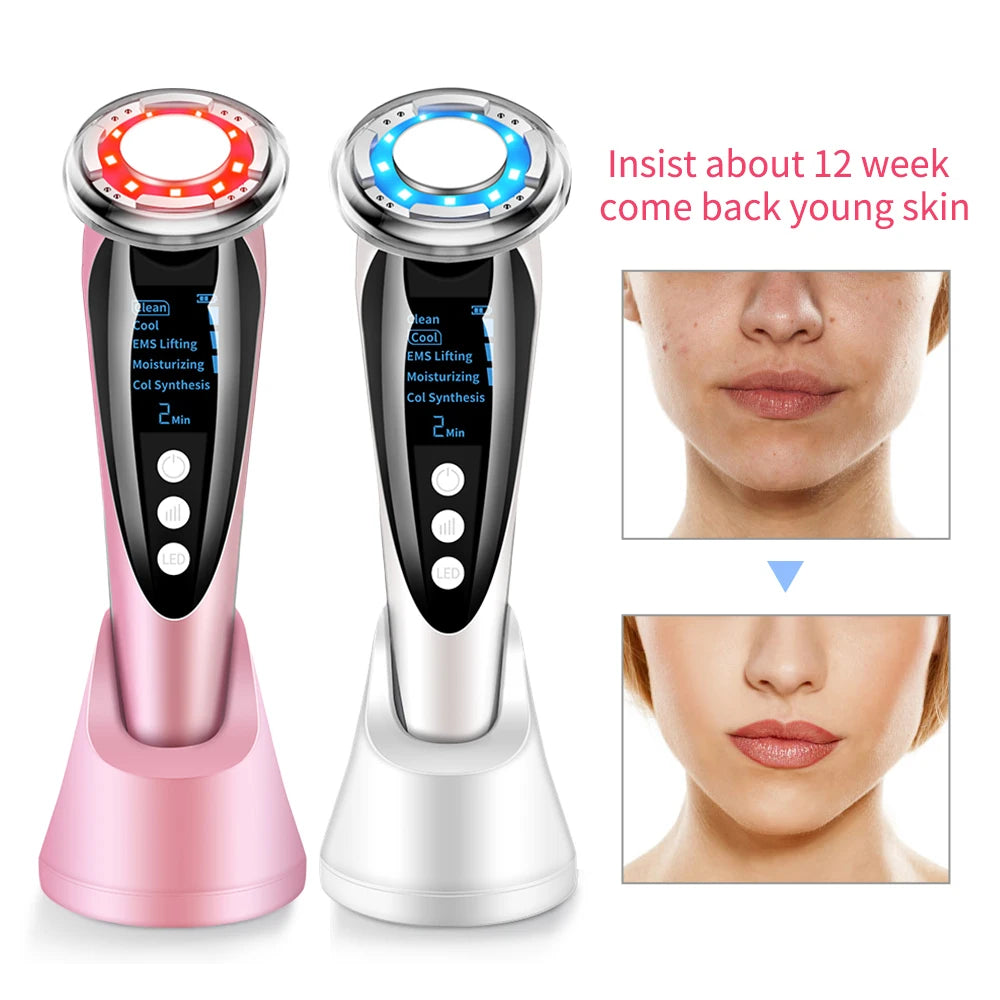 EMS Facial Massager Galvanic LED Photon Light Therapy Hot Cold Treatment Anti Aging Acne Reduce Face Lifting Beauty Face Cleaner