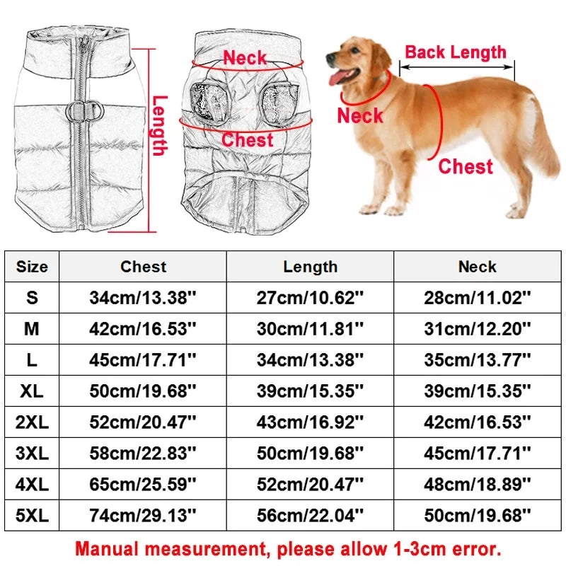 S-5XL Winter Dog Clothes Waterproof Warm Zip-up Pet Padded Vest Jacket Coat Dogs Outfit Ropa Para Perros 4Colors