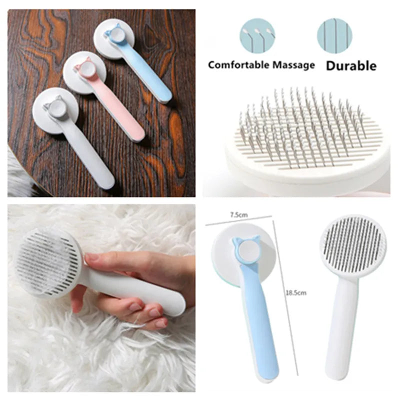 Cat Comb One-click Cat Brush Automatic Pet Hair Remover Pet Grooming Open Knot Comb for Cats Grooming Handle Brush Pet Supplies