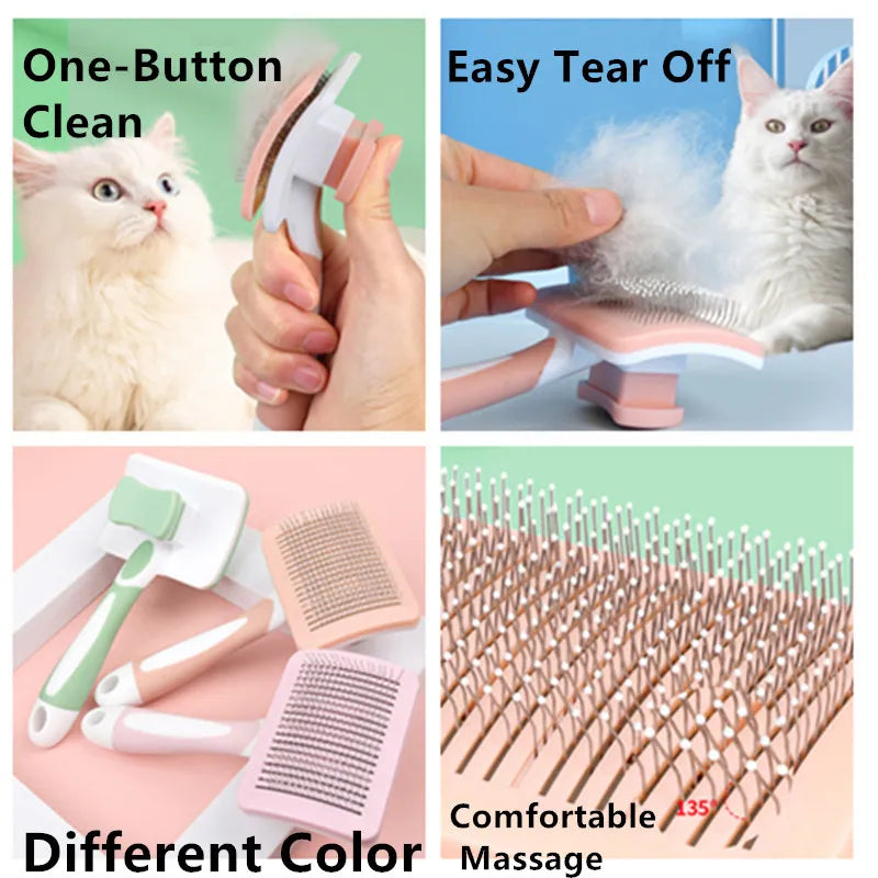 Cat Comb One-click Cat Brush Automatic Pet Hair Remover Pet Grooming Open Knot Comb for Cats Grooming Handle Brush Pet Supplies