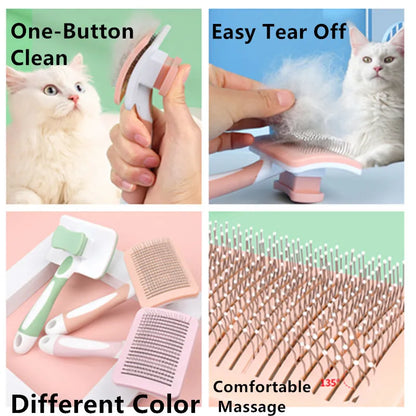 Cat Comb One-click Cat Brush Automatic Pet Hair Remover Pet Grooming Open Knot Comb for Cats Grooming Handle Brush Pet Supplies